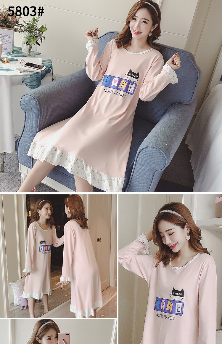 Mùa thu và mùa đông cô gái hoạt hình dễ thương cotton dài tay áo ngủ lỏng XL đồ ngủ gợi cảm phục vụ nhà đầm mặc nhà thoải mái