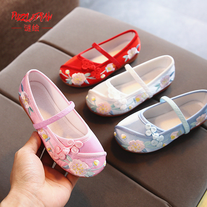 Children Embroidered Shoes Women Hanfu Shoes Ancient Old Beijing China Wind Cloth Shoes Ancient Wind Baby Princess Shoes Performance Shoes Summer