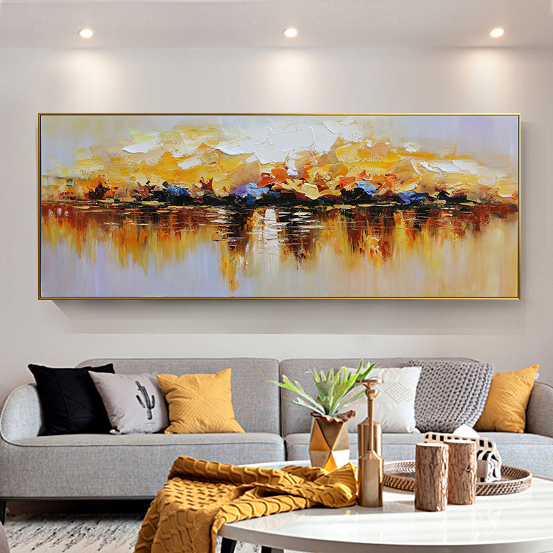 Hand-painted Oil Painting Abstract City Modern Brief Living Room Sofa Background Wall Decoration Painting Horizontal version Atmospheric art hanging painting