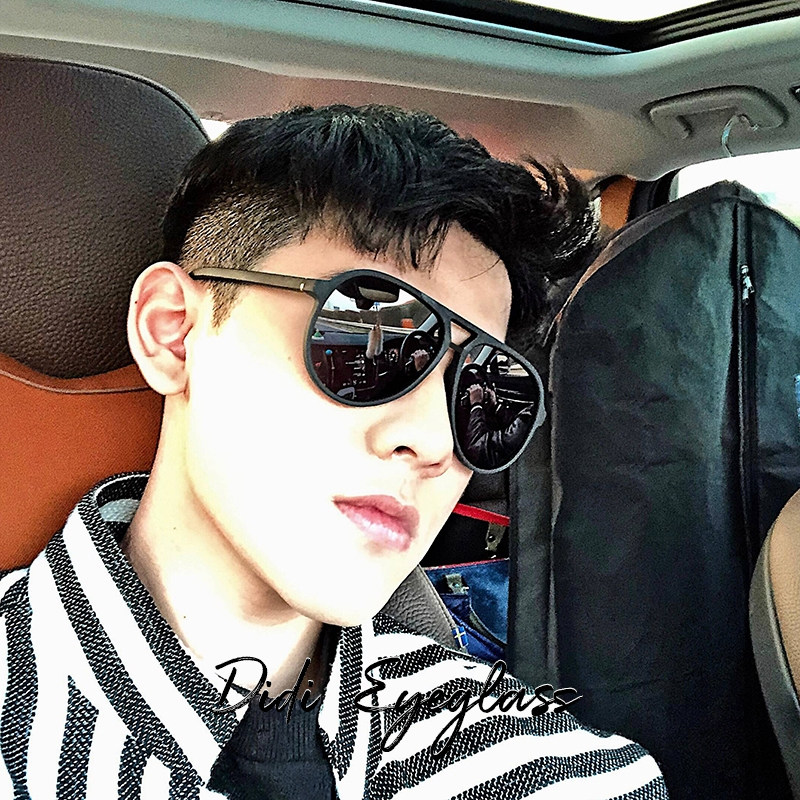 Pilot-Style Men's Polarized Sunglasses, Korean Style, Large Round Frame, Aviator Style, Face-Slimming, Uv Protection, Driving Sunglasses