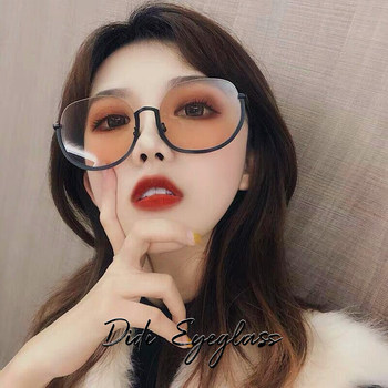 Internet Celebrity Large Round Frame Sunglasses for Women, Retro Half-Frame Brown Sunglasses, Street Style Slimming Glasses, Korean Style Trendy
