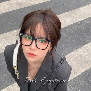 Retro Round Face Black-Framed Glasses for Nearsighted Women with Large Faces, Slimming Effect, Large Frame, Natural Look, Anti-Blue Light, Korean Style Trendy Glasses Frame