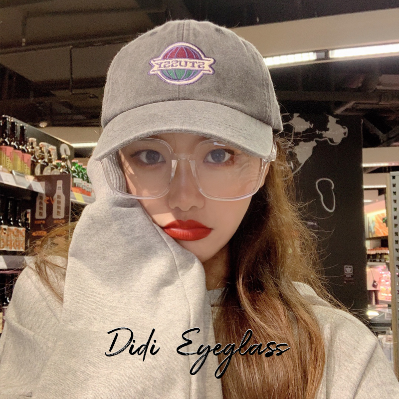 Net red with transparent frame glasses box myopia men's and women's flat large round face anti-radiation slim blue eye frame