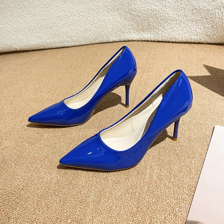 Women's Shoes 2026 New Nude Stiletto High Heels Pointed Toe Black Work Shoes Patent Leather Blue Large Size 8cm Women's Shoes 2026 New Nude Stiletto High Heels Pointed Toe Black Work Shoes Patent Leather Blue Large Size 8cm