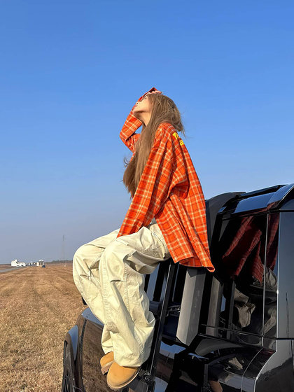 NECOYEP原创自制2025春季新款美式格纹长袖衬衫男女宽松休闲外套