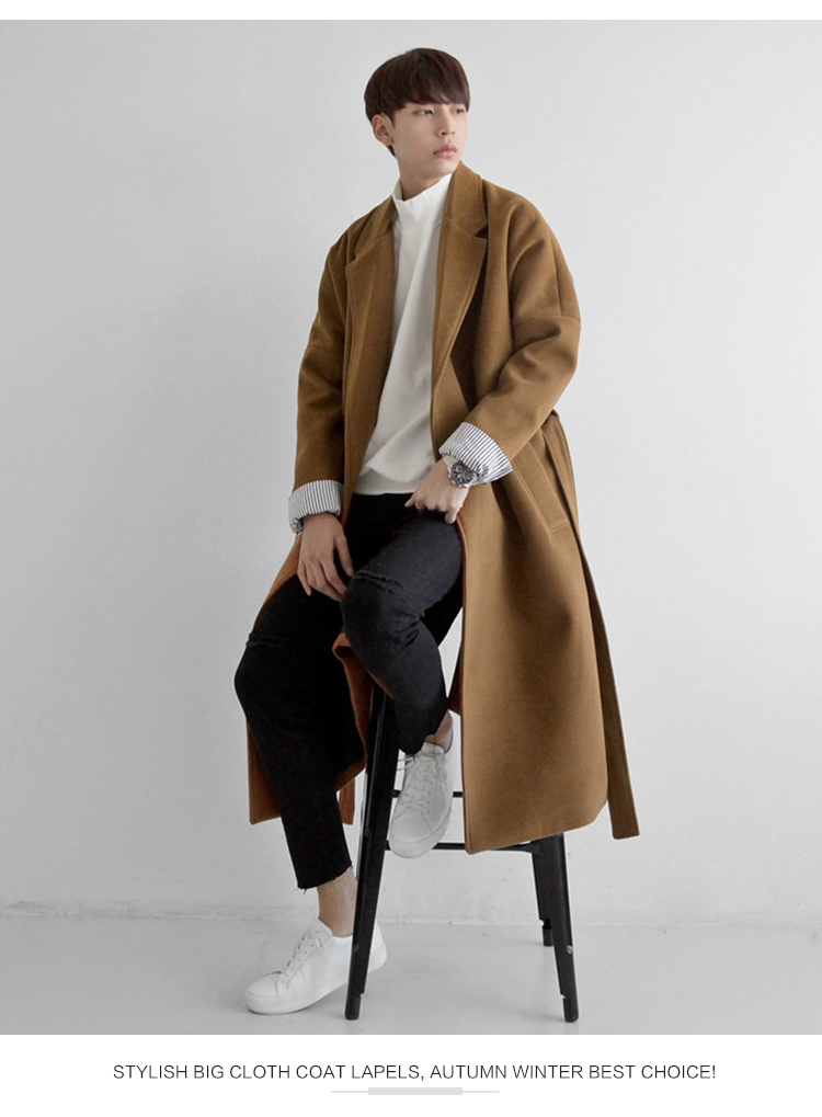 Mùa thu và mùa đông áo gió nam dài áo len xu hướng đẹp trai Hàn Quốc phiên bản của phần vành đai đầu gối len Nizi áo