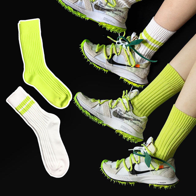 Popeye Shawn Yue's same solid color Japanese thick line long socks women's ins trend cityboy sports mid-calf socks