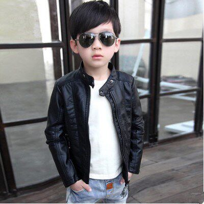 Korean version of the boy's autumn and winter leather jacket children's coat in the big boy baby's new plus velvet thickened autumn and winter jacket jacket trendy