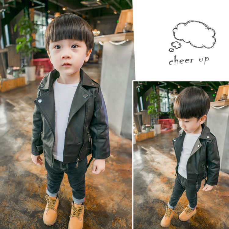 Baby Boy Spring and Autumn Leather Jacket Baby Kids Tops Boy Autumn Leather Jacket Korean Version Locomotive Foreign Trend