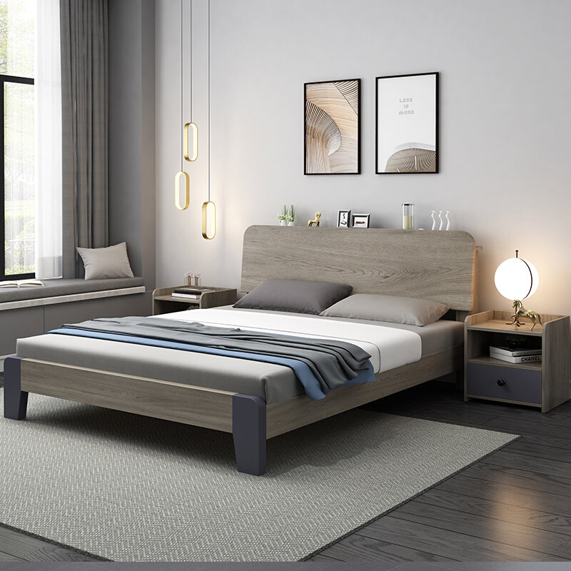 Bed Solid Wood Modern 1 5 m economy double bed Master Bed 1 8 single beds rented room - type bed