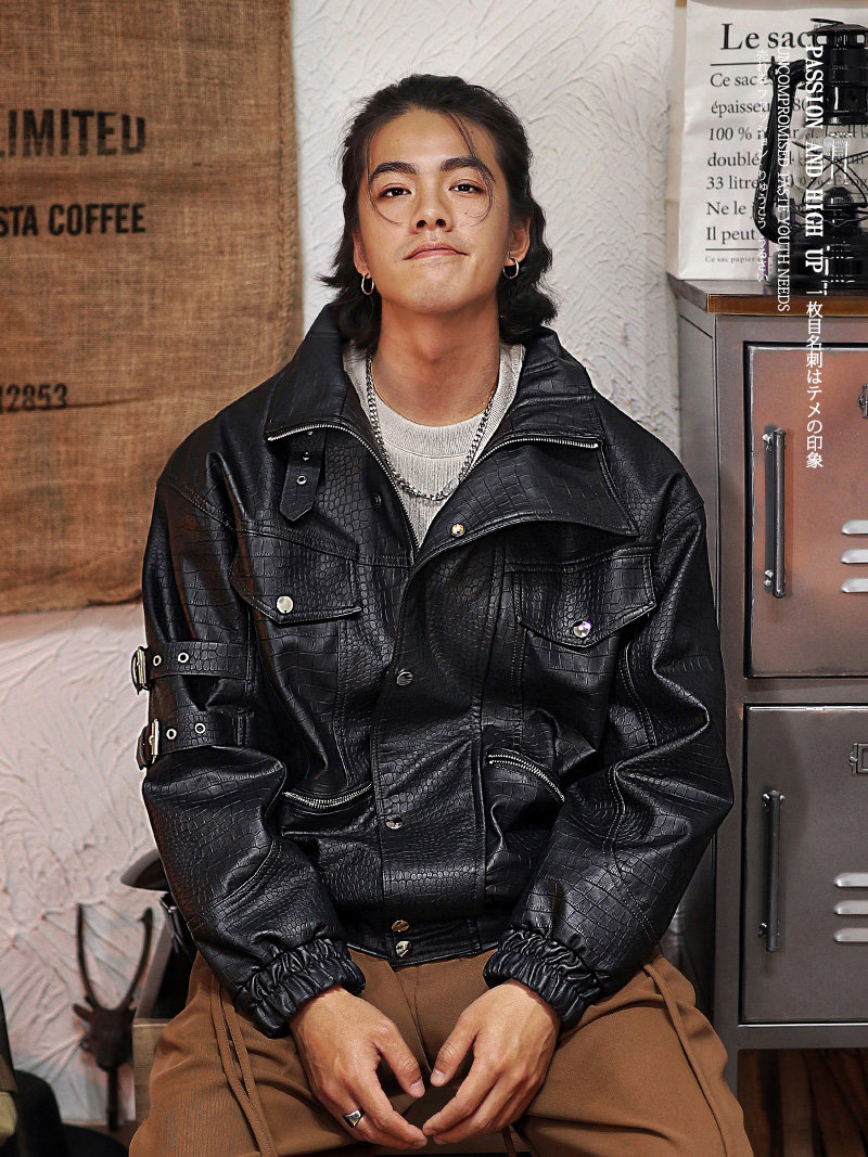 Hip Hop Street Rock Punk Motorcycle Pu Leather Jacket Mens