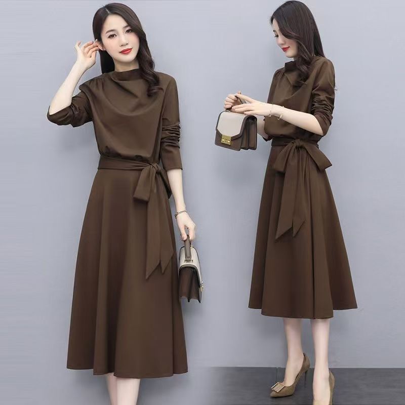 Long-Sleeve Plus-Size Dress 2026 New Thin High-End Early Autumn Hot-Selling High-Neck Trendy Dress for Spring and Autumn
