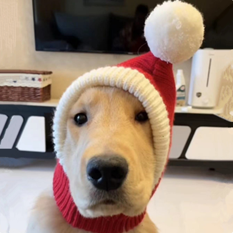 Pets red Christmas hats Kimhair Labrador going out warm and cute kirky scarves Santa Claus headgear-Taobao