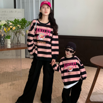 Special pro-sub-dress Fall new Mother Dress Striped Cartoon Weavewear Korean version Spring and Autumn Mother and Child blouses