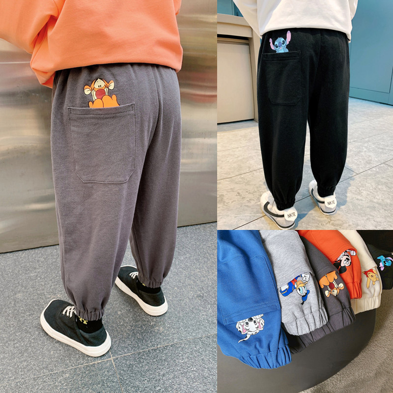 Baby Pants Spring Autumn Clothing Slim Fit Small Children Casual Long Pants Cartoon Boy Pure Cotton Small Footed Sports Pants 100 lap