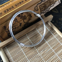 Sterling silver foot silver 9999 entangled silk push-pull adjustable size Pure glossy round belly silver bracelet