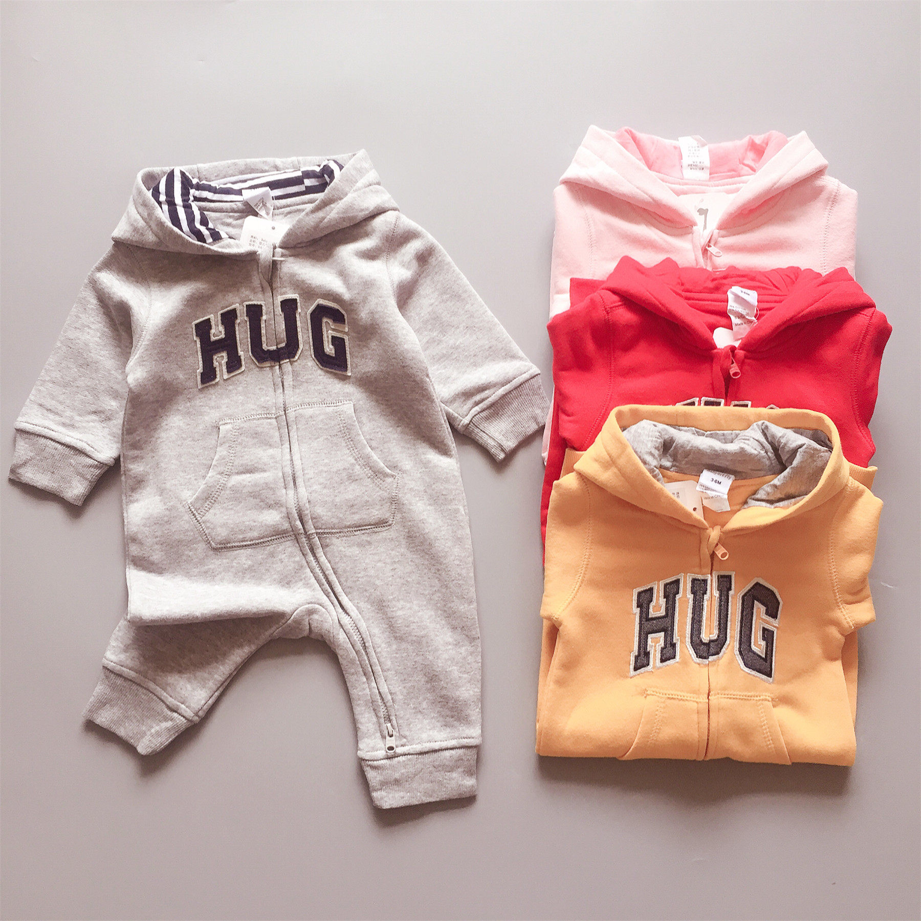 Baby spring and autumn one-piece sweater Female baby pure cotton autumn hooded male climbing clothes thin coat newborn out clothes