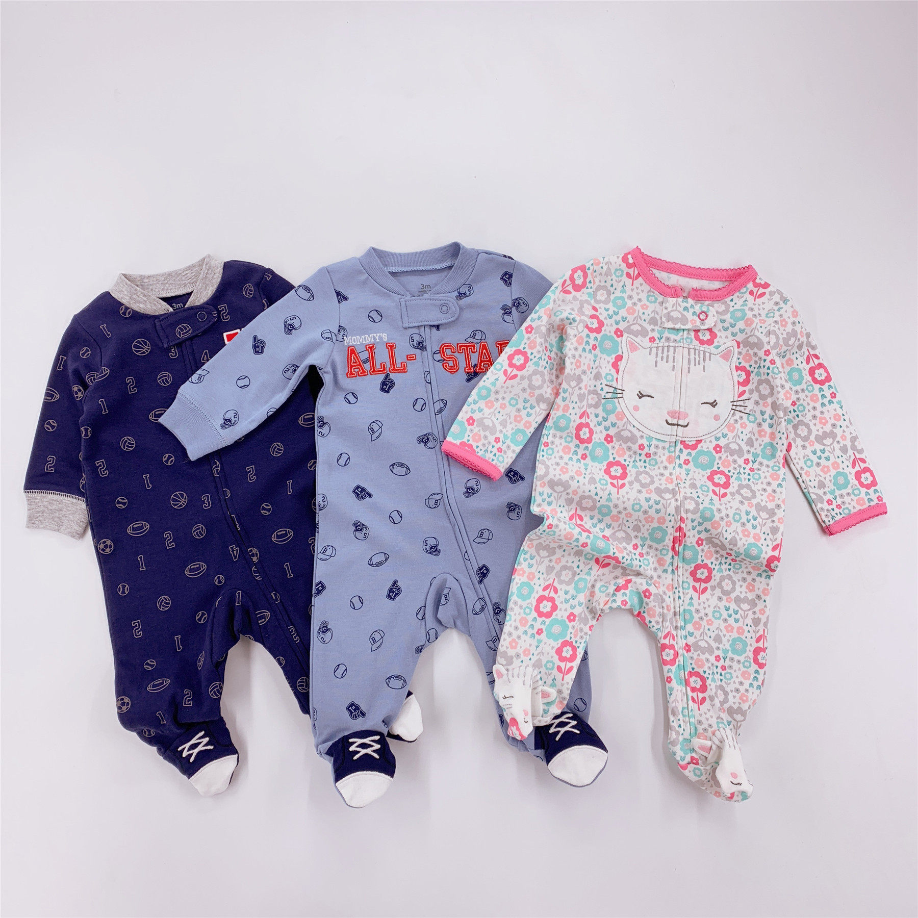 Newborn baby jumpsuit spring foot 12 zipper 9 cotton 3 months 0 climbing suit 6 male baby jumpsuit