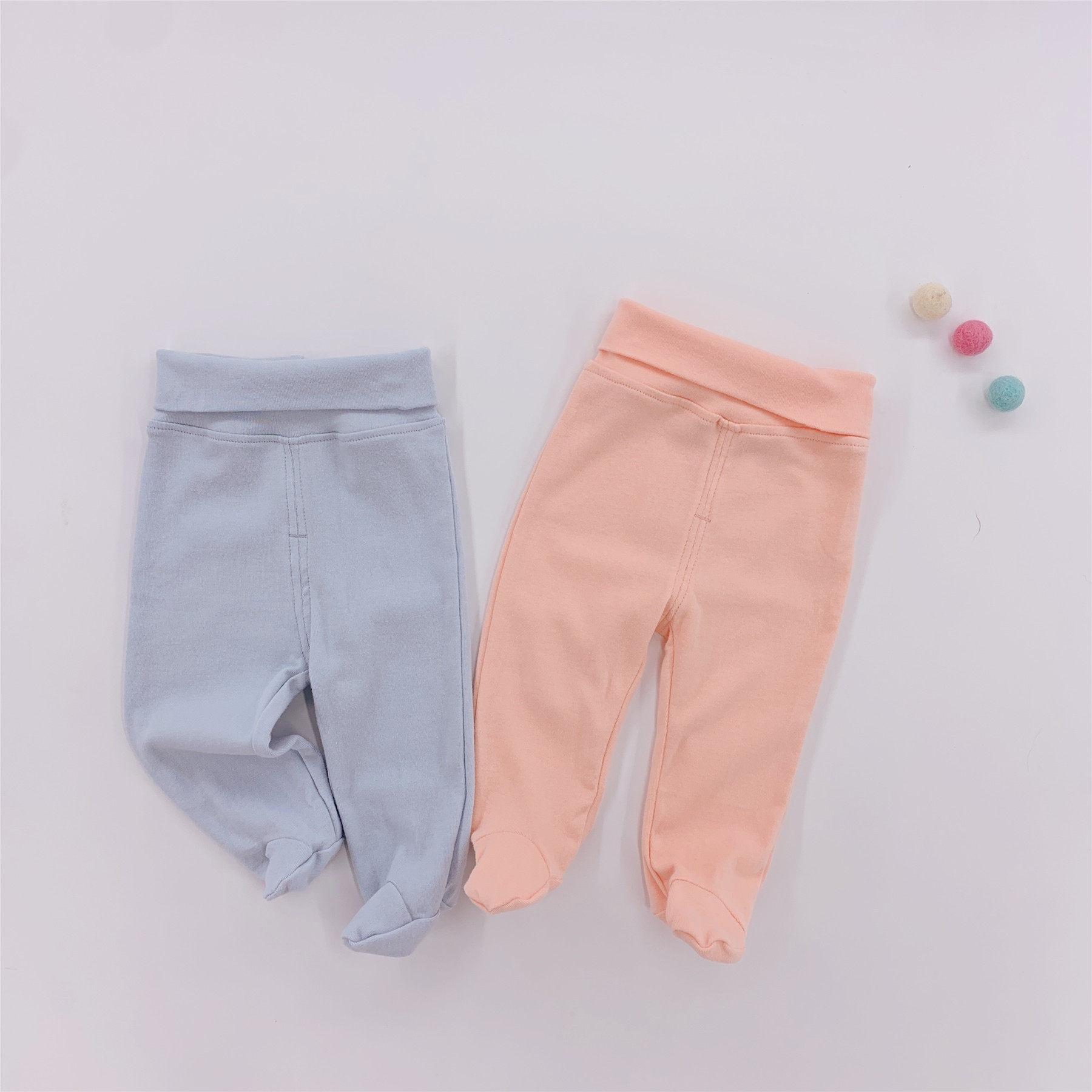 Baby pants feet men 0-3-6 months 1 newborn socks pure cotton high waist solid color female newborn baby pants