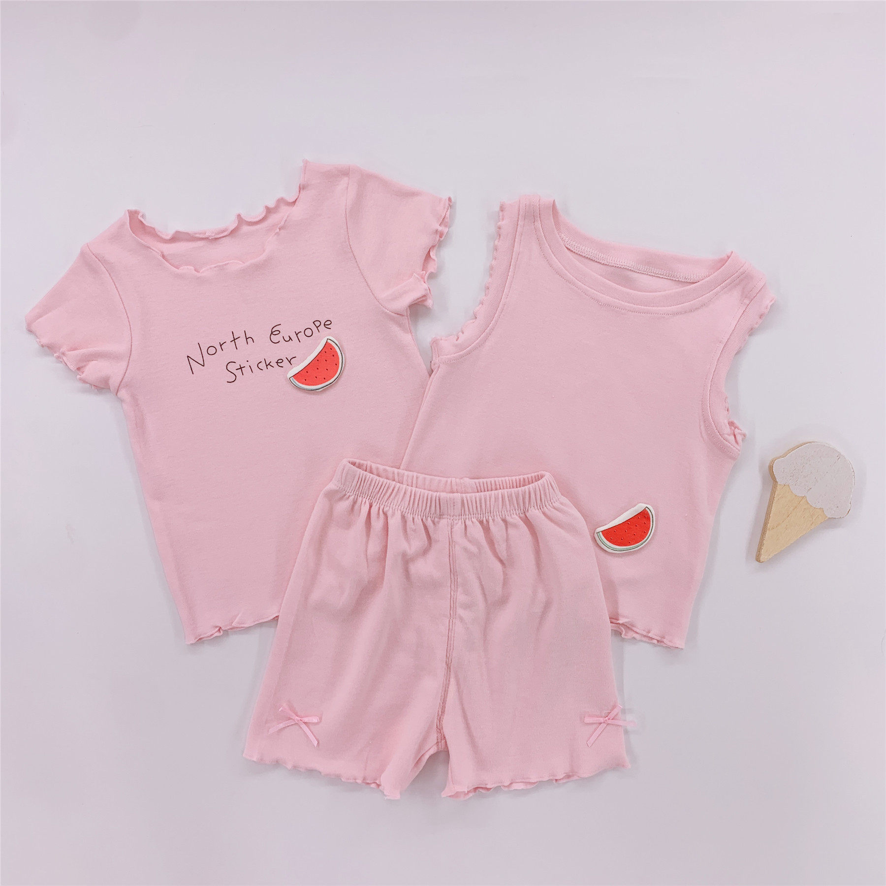 Soft glutinous comfort ~ little baby pure cotton pyjamas woman summer thin girl baby two-piece sleeveless suit home clothes