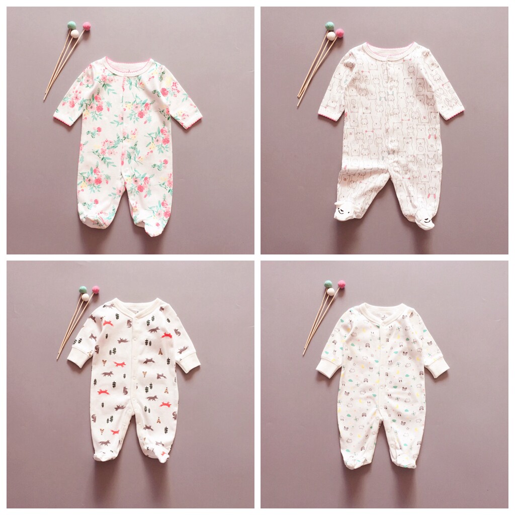 Baby jumpsuit 0-1 month 6 newborn baby feet 3 female 1 long-sleeved spring and autumn clothes pure cotton newborn baby boy clothes