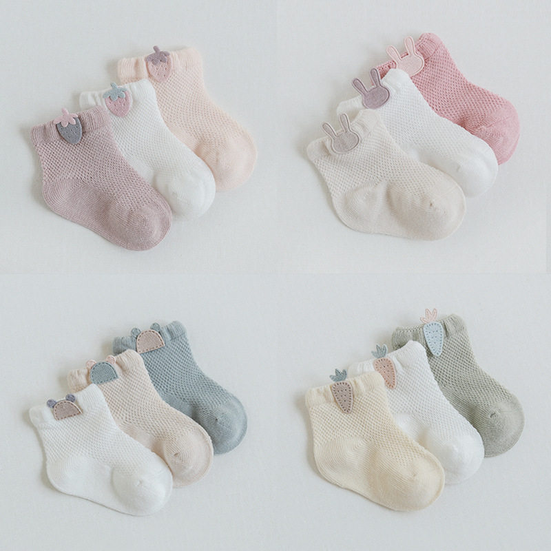 3 pairs of baby early spring mesh socks thin female newborn 3 months 6 solid color 9 loose mouth 0 male baby socks