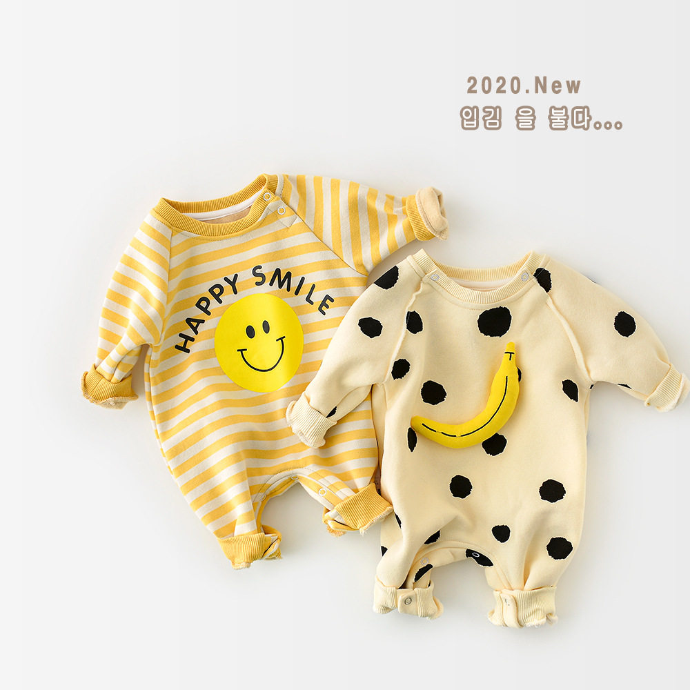 Small Baby Even Body Suit Cute Super Cute Banana Jacket Korea Autumn Winter Plus Suede Outside Baby Sweatshirt Loose Wear