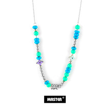 MASTER National Tide Hip Hop Gem Resin Titanium Steel Necklace Blue Couple Joker Chao Di Accessories Sweater Chain