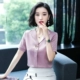 Áo sơ mi voan kết hợp tất cả phù hợp phương Tây che bụng áo sơ mi phổ biến áo sơ mi ngắn tay thiết kế giác ngách thơm áo tím khoai môn phụ nữ - Áo sơ mi chiffon ren