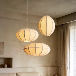 Vintage-Style Fabric Pendant Light for Dining Room and Living Room, American Retro Linen, Japanese-Style Ambiance, Cozy Lighting for Homestays and Hotels