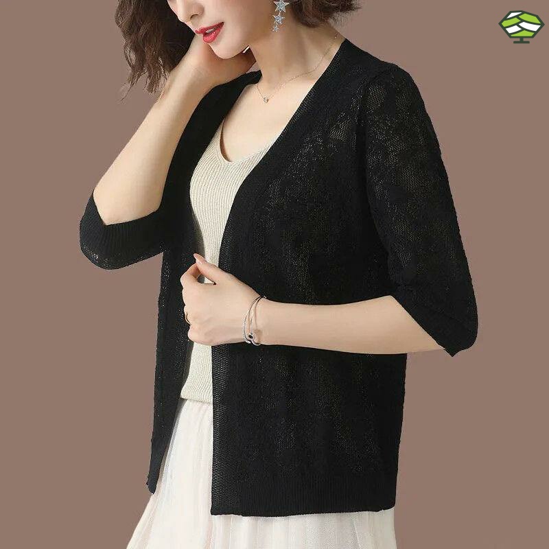 Plus Size Plus Size Outer Cardigan Summer Ice Silk Top Knitwear Women's Short-Sleeved Fat mm Summer Thin Shawl Jacket