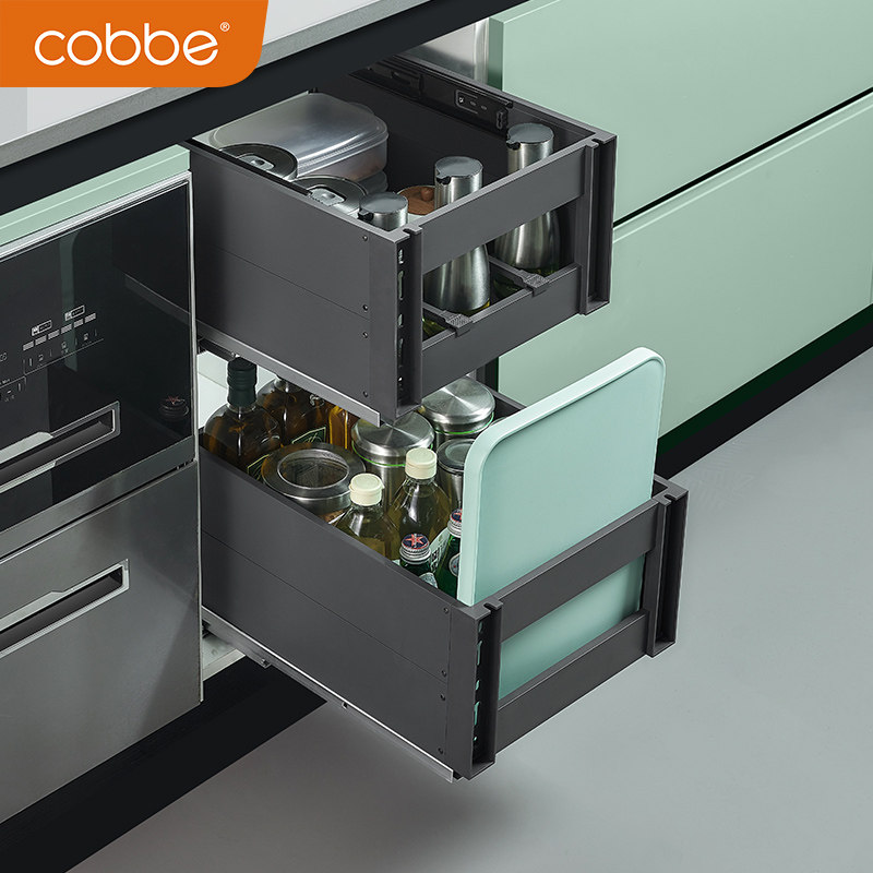 Kabe kitchen integral cupboard seasoning basket space aluminum pumping in pull-pull basket drawer-in-cabinet double layer damping