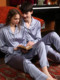 ຜ້າໄຫມບາງໆຜູ້ຊາຍ summer striped trousers sleeved trousers home wears shorts silk suit two-pieces