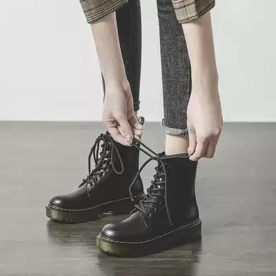 Leather 8-hole Martin boots female English style thick bottom Joker 2021 summer new black non-slip short boots
