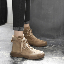 Spring and autumn single boots Martin boots womens all-match 2020 autumn and winter new British style plus velvet student mid-tube boots thick bottom