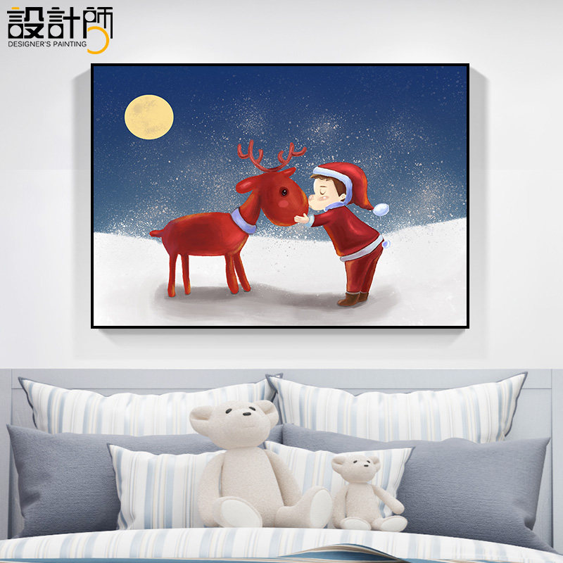 Children's room decoration painting girl bedroom bedside painting cartoon animal wall painting modern minimalist horizontal room mural