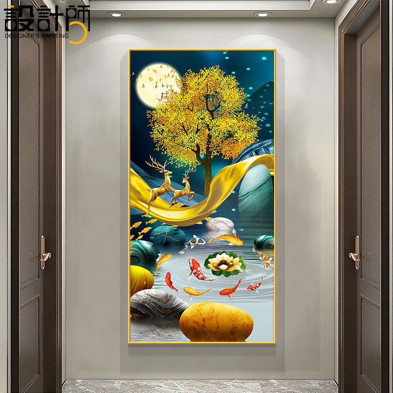 Decorative painting of the entrance corridor living room is opposite the door mural vertical modern simple light luxury fantasy hanging painting