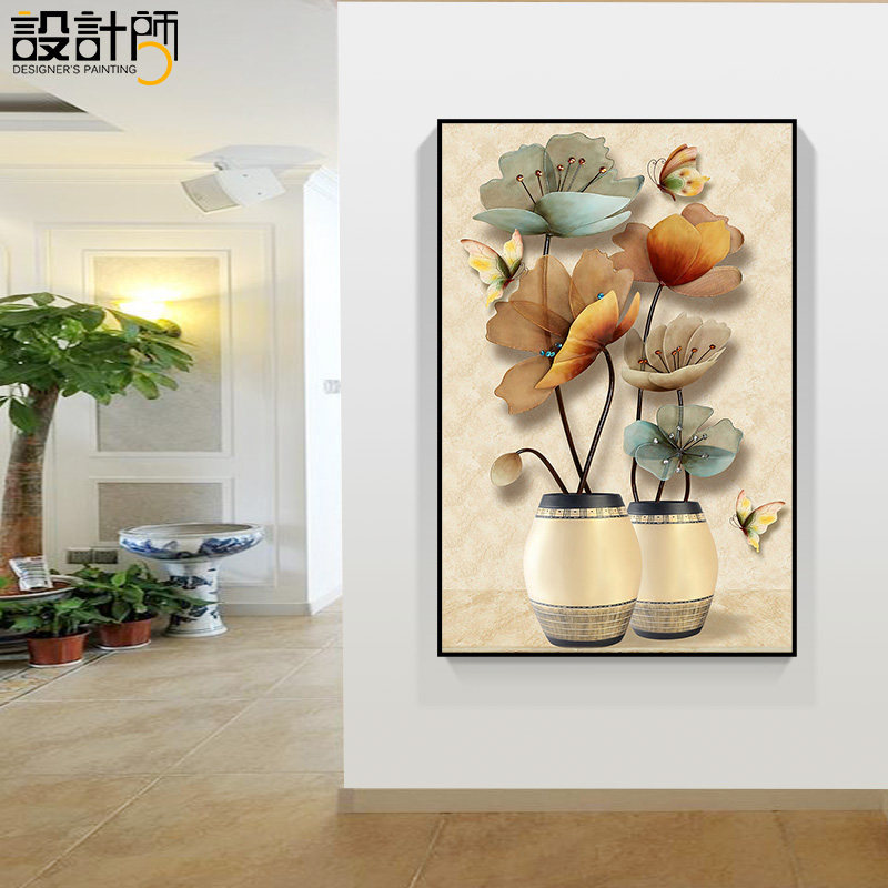 Entrance porch painting vertical version decoration living room corridor aisle mural Nordic single entry hall flower wall painting