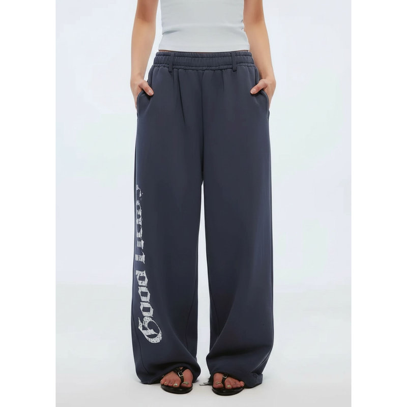 [in Stock, Shipped Within 24 Hours with Shipping Insurance] Heyabc American-Style Vintage Letter Blue-Gray Printed Casual Wide-Leg Pants
