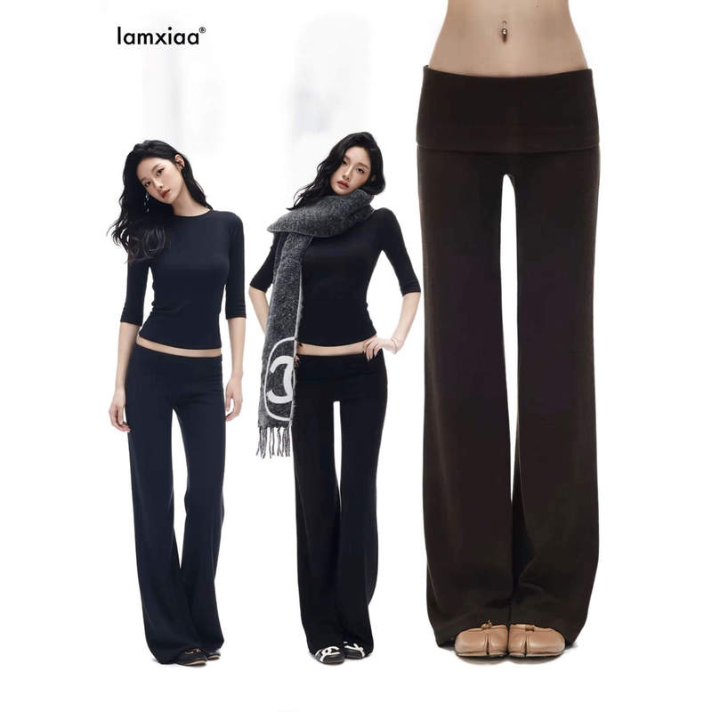 【In Stock for Immediate Dispatch】Iamxiaa Three-Color Casual Pants with a Draped Feel, Cuffed Waistband, Slightly Flared Sweatpants, Long Pants