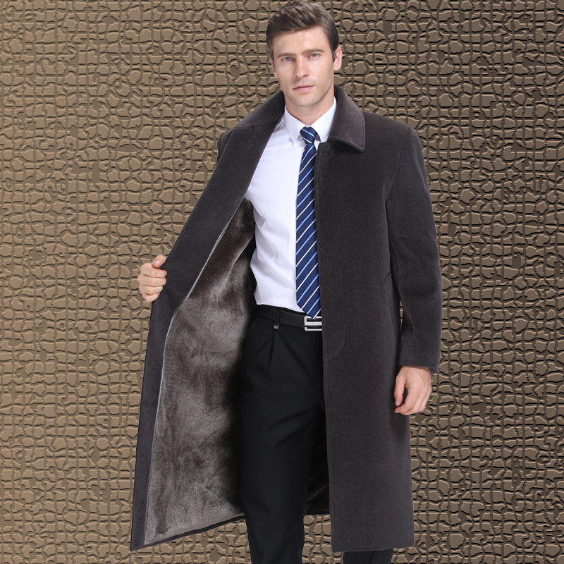 Winter jacket Dad dress gross, long version of the men's version over the knee and older men's bifacial suede thickened large size coat of wind