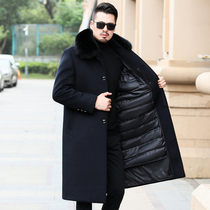 Winter woolen coat mens thickened plus size dads outfit medium-length double-sided wool mens coat for the elderly and the elderly