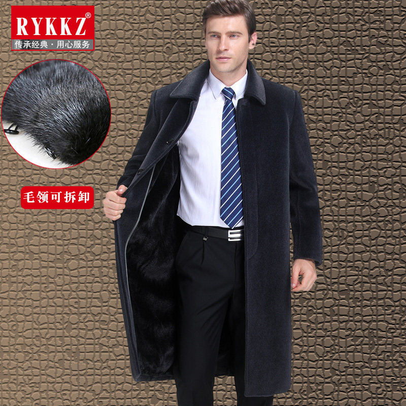 Winter woolen sweaty coat men's glint thickened mid-aged double-sided suede men's nanny jacket in the long version of the dads