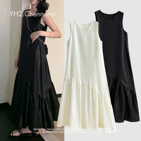 YH2.Chennnnn Xiaochen Home High-end Tennis Pearl Vest Dress Loose Sleeveless Fishtail Dress Women