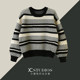 Xiaochenjia retro black and white striped thick wool silhouette round neck pullover sweater for women winter loose knitted top