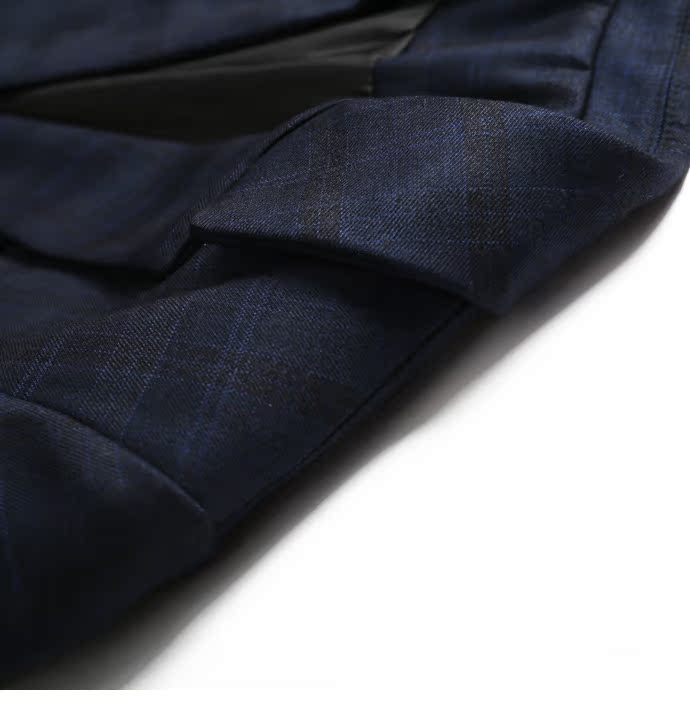 XC 2018 Mùa thu mới Navy Blue Dark Kẻ sọc rộng Suit Suit Áo dài nữ tính giản dị bộ vest chân váy