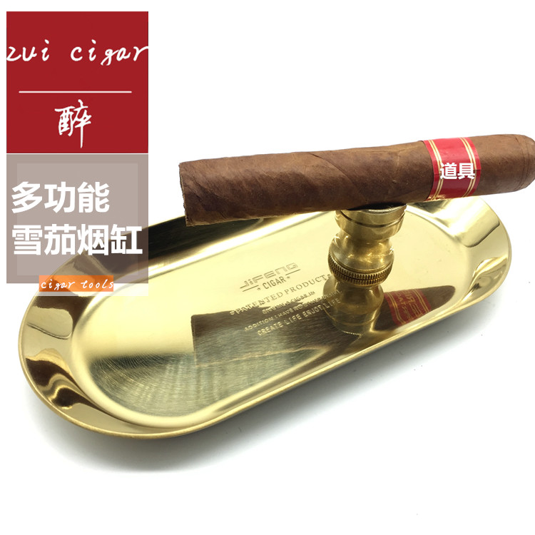 Wake Grass Pan Metal Pure Copper Cigar Cigarette Ash Tray Cigar With Grey God Instrumental Cigar Puncher Portable Drill Knife