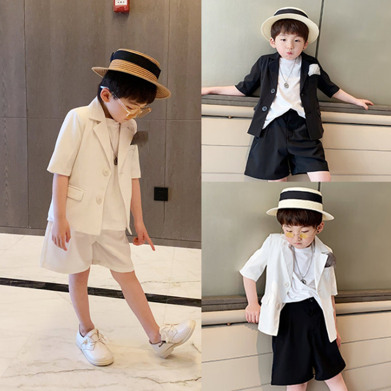 High-end boy's small suit suit short-sleeved jacket shorts handsome trendy boy children's dress 2022 summer