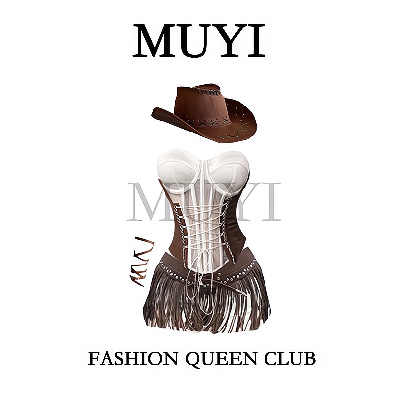 Muyi Original Retro Modern Sexy Color-Block Fishbone Strap Tube Top Set Bar Girl Group Kpop Stage Outfit Muyi Original Retro Modern Sexy Color-Block Fishbone Strap Tube Top Set Bar Girl Group Kpop Stage Outfit