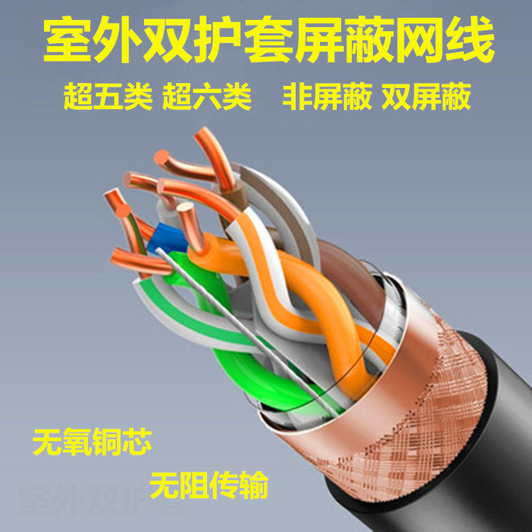 Amp Outdoor Category 5E Pure Oxygen-Free Copper Poe Monitoring Home Category 6 Gigabit Outdoor Waterproof Double Shielded Network Cable Amp Outdoor Category 5E Pure Oxygen-Free Copper Poe Monitoring Home Category 6 Gigabit Outdoor Waterproof Double Shielded Network Cable